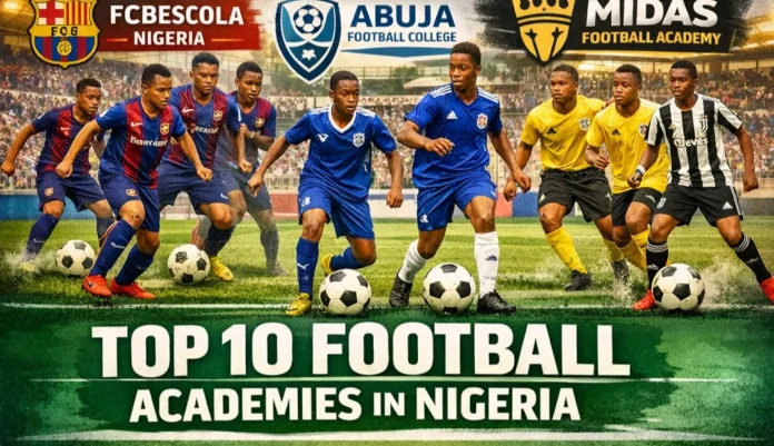 Football academies in Nigeria Best football academies Nigeria Top football academies Nigeria Youth football academies Nigeria Nigerian football training centres Pepsi Football Academy Lagos Papilo Kanu Football Academy Owerri Abuja Football College AFC Midas Football Academy Lagos FC Barcelona Academy Lagos Barça Academy Nigeria Kwara State Football Academy Ilorin AS Roma Academy Abuja Dynamos Football Academy Lagos Buruj Sports Academy Lagos SiaOne Soccer Academy Abuja The Football College Lagos