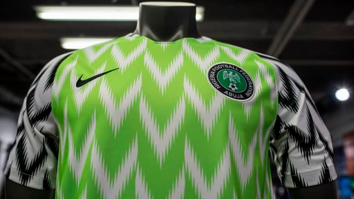 Nigeria jersey viral 2018 football kit displayed on mannequin with green pattern design