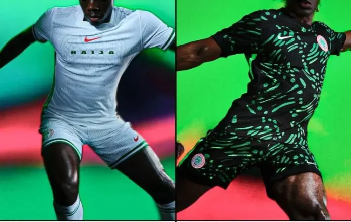 Nigeria 2024 jersey front view showing Super Eagles home kit design with eagle-inspired pattern and green colour scheme