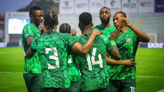 Super Eagles FIFA ranking celebration image showing Nigeria national football team in stadium after match victory