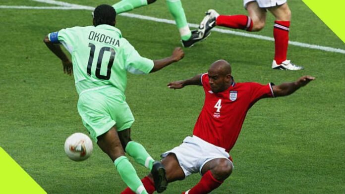 Lamine Yamal matches Okocha's record during World Cup 2026 dribbling display for Spain, compared with Jay-Jay Okocha iconic Nigeria World Cup skill