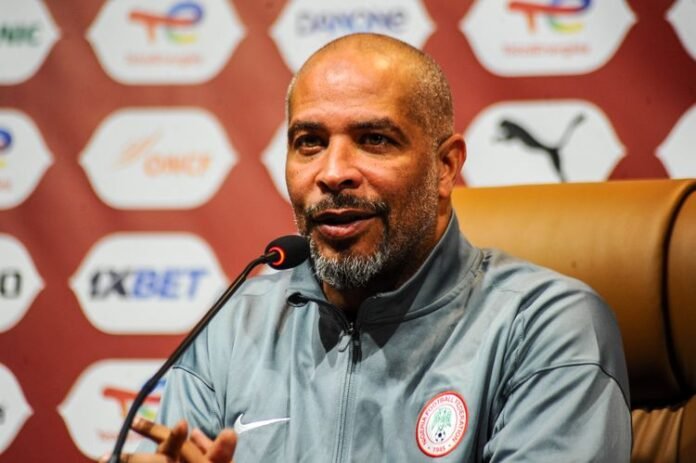 Eric Chelle during a Super Eagles training session as uncertainty surrounds his Super Eagles contract extension ahead of the 2030 FIFA World Cup qualifiers.